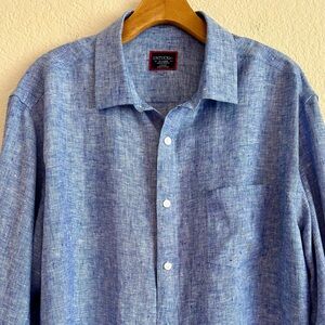 UNTUCKit Button Shirt Blue 100% Linen LS Vin Santo Winkle Resist Style Men’s L